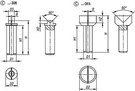 用于尾座的钢制尖端，尖端高度 12 mm，C 型，空心尖端