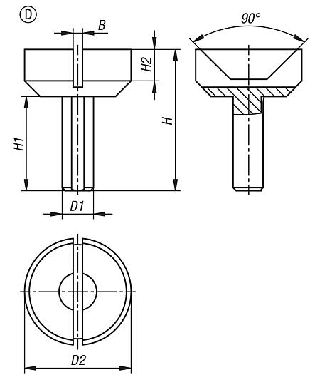 用于尾座的钢制尖端，尖端高度 12 mm，D 型，平头空心尖端