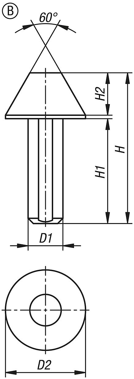 Centre, steel, for tailstock with centre height 12 mm, Form B, flattened