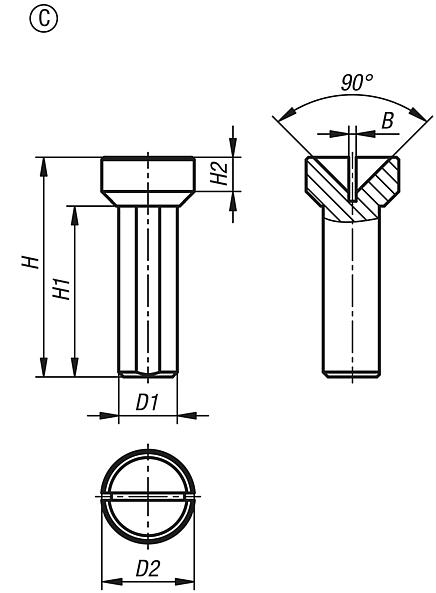 用于尾座的钢制尖端，尖端高度 75 mm，C 型，空心尖端