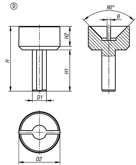 用于尾座的钢制尖端，尖端高度 75 mm，D 型，扁平空心尖端