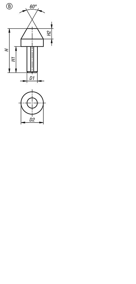 Centre, steel, for tailstock with centre height 75 mm, Form B, flattened