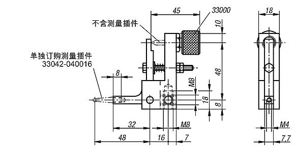 90° 偏转表架，带螺纹的测头杆