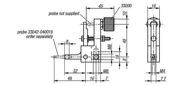 Deflection dial gauge holders 90° probe lever with thread