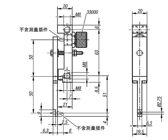 180° 偏转表架，带孔的测头杆