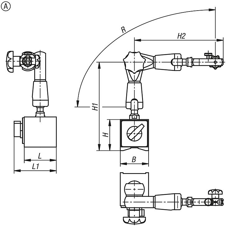 3D dial gauge stand, high-strength micro-precise with mechanical and progressive clamping, Form A