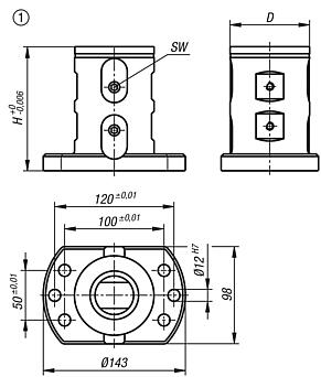 UNILOCK 5 轴基本模块，双夹紧，系统尺寸 80 mm, 带支脚