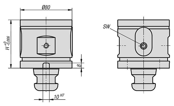 UNILOCK 5 轴安装夹紧模块，系统尺寸 80 mm