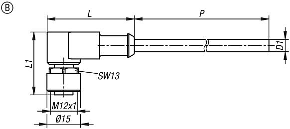 插塞连接器衬套 M12x1，带有螺纹锁，B 型，弯曲衬套