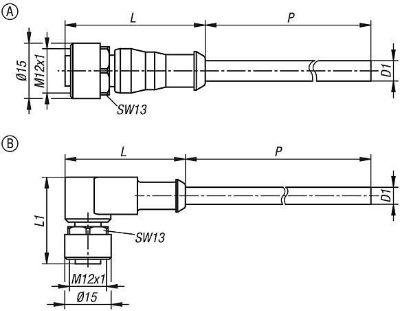 插塞连接器衬套 M12x1
带有螺纹锁