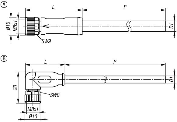 Connectors M8x1
bush with screw lock, unshielded