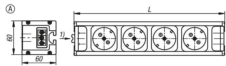 Socket strips in an aluminium housing, Form A