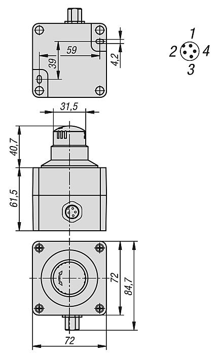 急停按钮，带壳体，Ø 22.3 mm，带触头模块，M12 接口