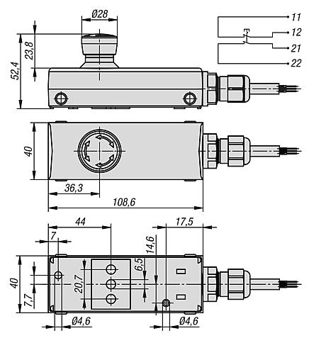 急停按钮，带"Minibox"壳体，Ø 22.3 mm，M16 线缆密封套