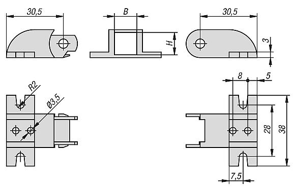 Connecting element, plastic for energy chains, inner height 12 mm