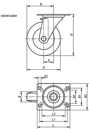 Swivel castors