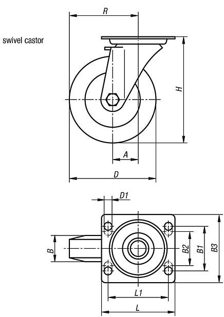 Swivel castors