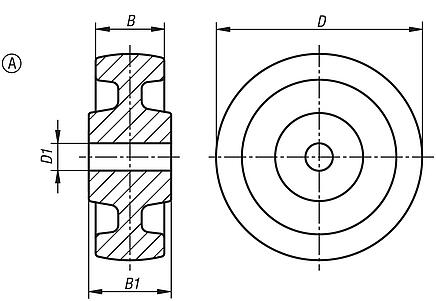 Nylon wheels, heavy version with plain bearings, Form A