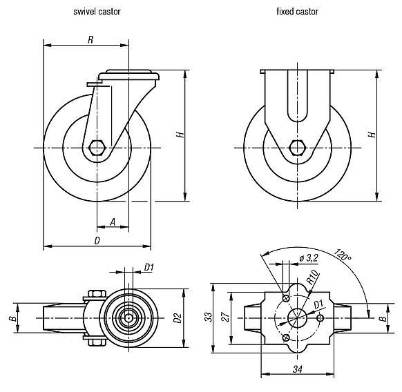 Swivel and fixed castors standard version