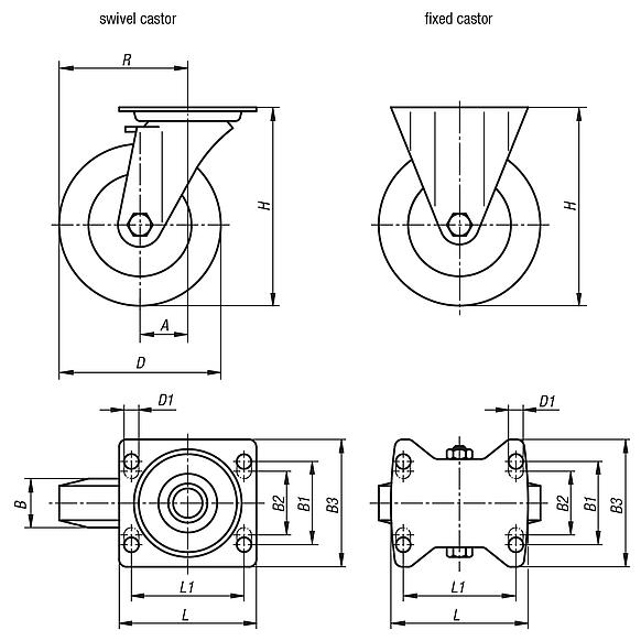 Swivel and fixed castors medium-duty version