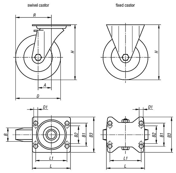 Swivel and fixed castors standard version