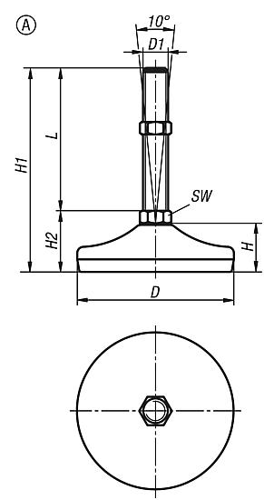 Levelling feet steel or stainless steel
Form A