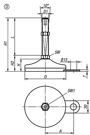 Levelling feet steel or stainless steel Form D