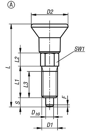 Indexing plungers ECO, steel or stainless steel, with plastic mushroom grip