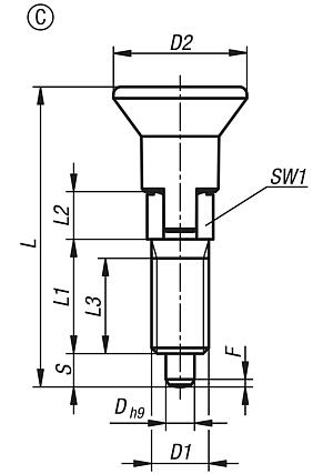 Indexing plungers ECO, steel or stainless steel, with plastic mushroom grip and locking slot