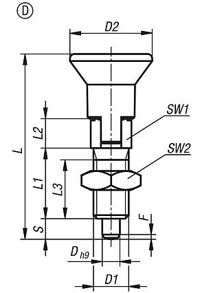 Indexing plungers ECO, steel or stainless steel, with plastic mushroom grip, locking slot and locknut