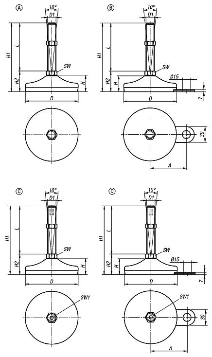 Levelling feet steel or stainless steel