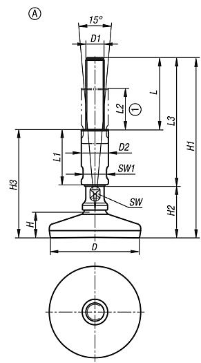 Levelling feet in Hygienic DESIGN, Form A