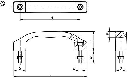 Pull handles, plastic, mounted from front or rear