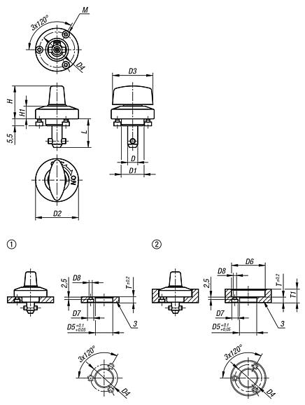 Quarter-turn clamp locks stainless steel, rotary knob plastic