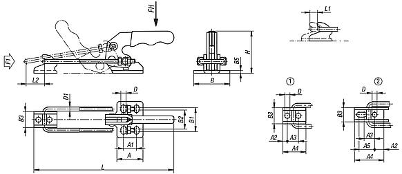 Toggle clamps latch horizontal with catch plate