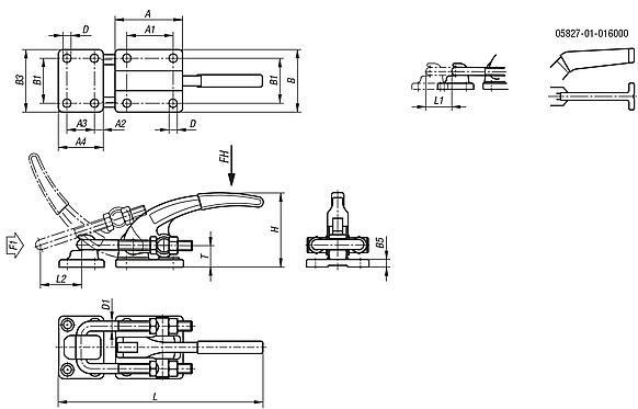 Toggle clamps latch horizontal heavy-duty with catch plate