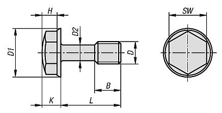 Hexagon head bolts with narrow shaft in Hygienic DESIGN