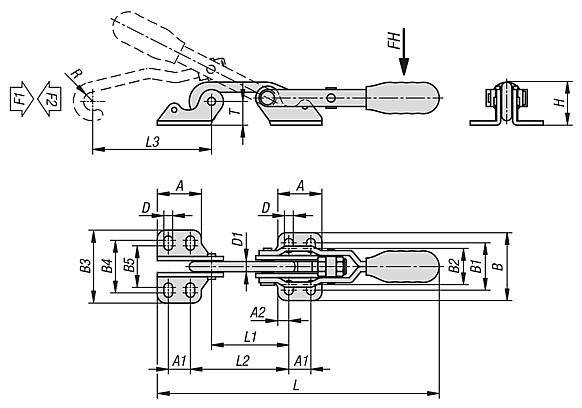 Toggle clamps hook horizontal with catch plate