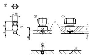 Clamping pin, stainless steel, for quarter-turn latch, Form A