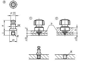 Clamping pin, stainless steel, for quarter-turn latch, form B